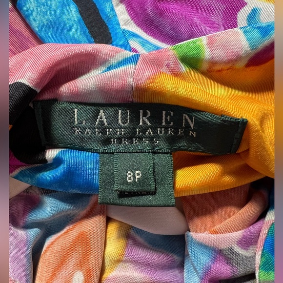 Lauren Ralph Lauren EUC Size 8P Tropical Floral Ruched Faux Wrap Dress (0464) - Picture 9 of 13